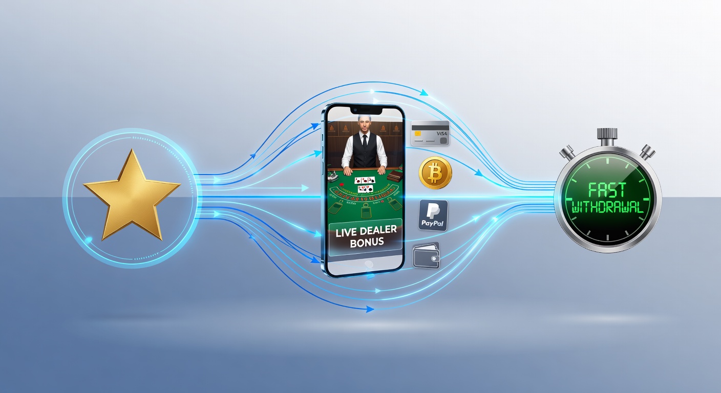 Illustration showing mobile casino interfaces with payment method icons and rating scales connected to withdrawal timelines