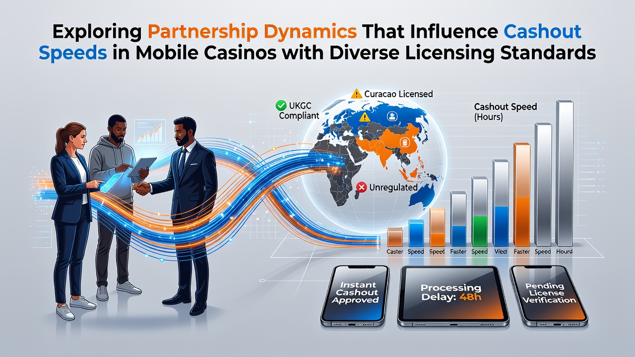 Illustration von Partnerschaftsnetzwerken in mobilen Casinos mit Fokus auf Auszahlungsprozesse und Lizenzstandards