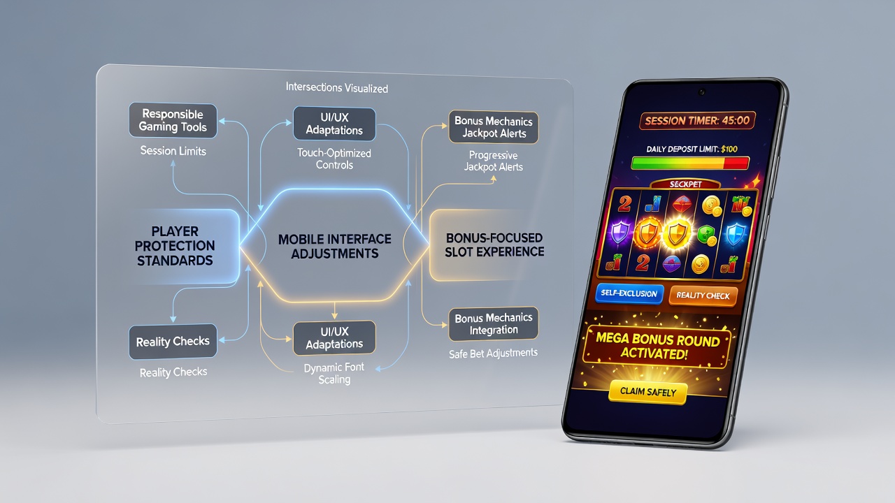 Darstellung mobiler Interface-Anpassungen mit Fokus auf Spielerschutz und Bonusfunktionen