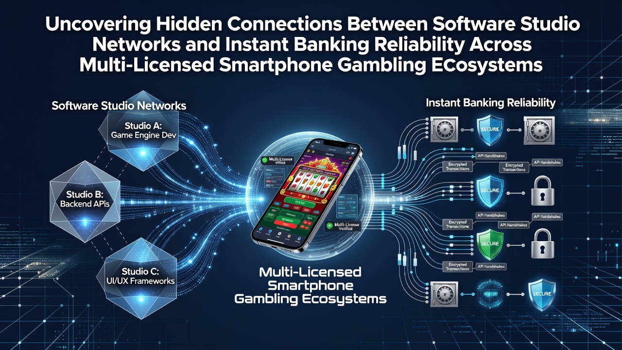 Netzwerkdiagramme zeigen Verbindungen zwischen Software-Studios und Banking-Systemen in mobilen Casinos