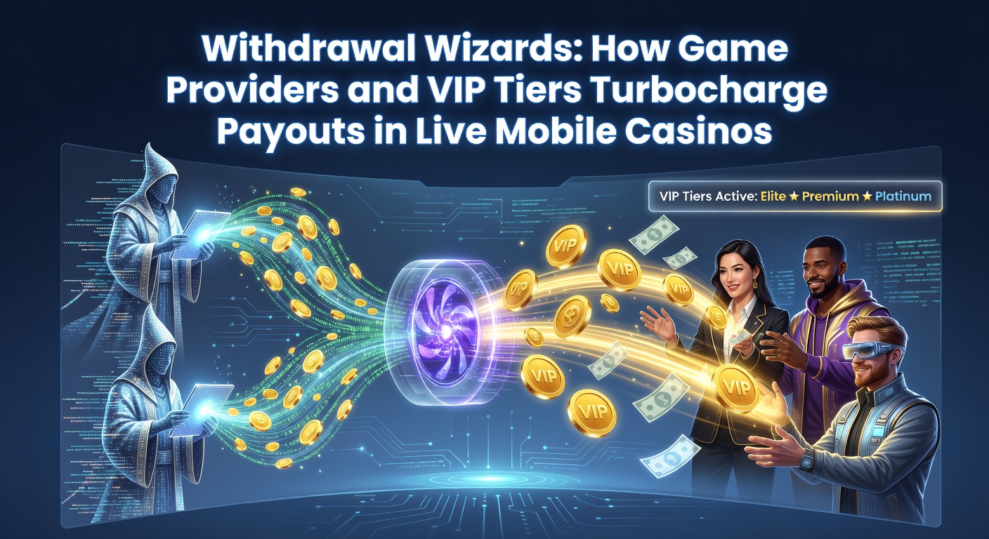 Grafik zeigt blitzschnelle Auszahlungen in einem Live-Mobile-Casino mit VIP-Elementen und Game-Provider-Logos
